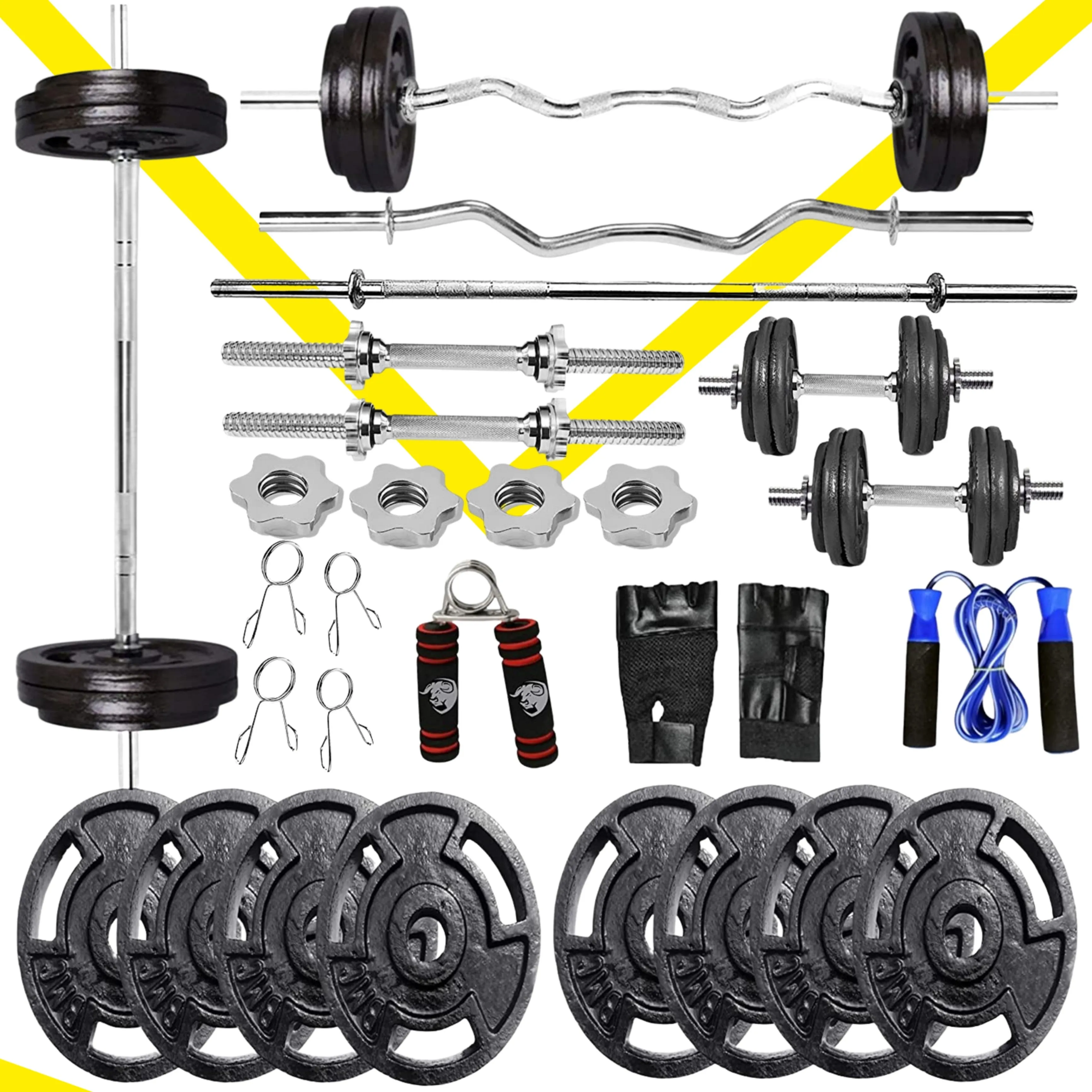 10KG GYM SET 4ft |5Ft Pair Star Nut Dumbbell |CAST IRON Plates & ACC(25MM)