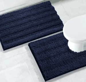 2PC Navy Soft Cozy Plush Chenille Bath Mat Set