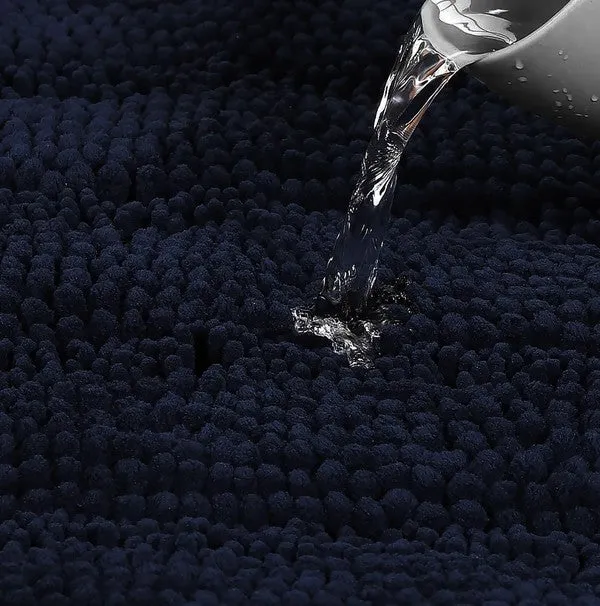 2PC Navy Soft Cozy Plush Chenille Bath Mat Set