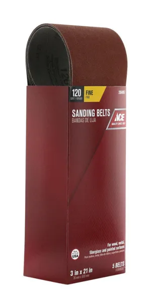 Ace 21 in. L X 3 in. W Aluminum Oxide Sanding Belt 120 Grit Fine 5 pc