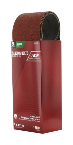 Ace 21 in. L X 3 in. W Aluminum Oxide Sanding Belt 50 Grit Coarse 5 pc