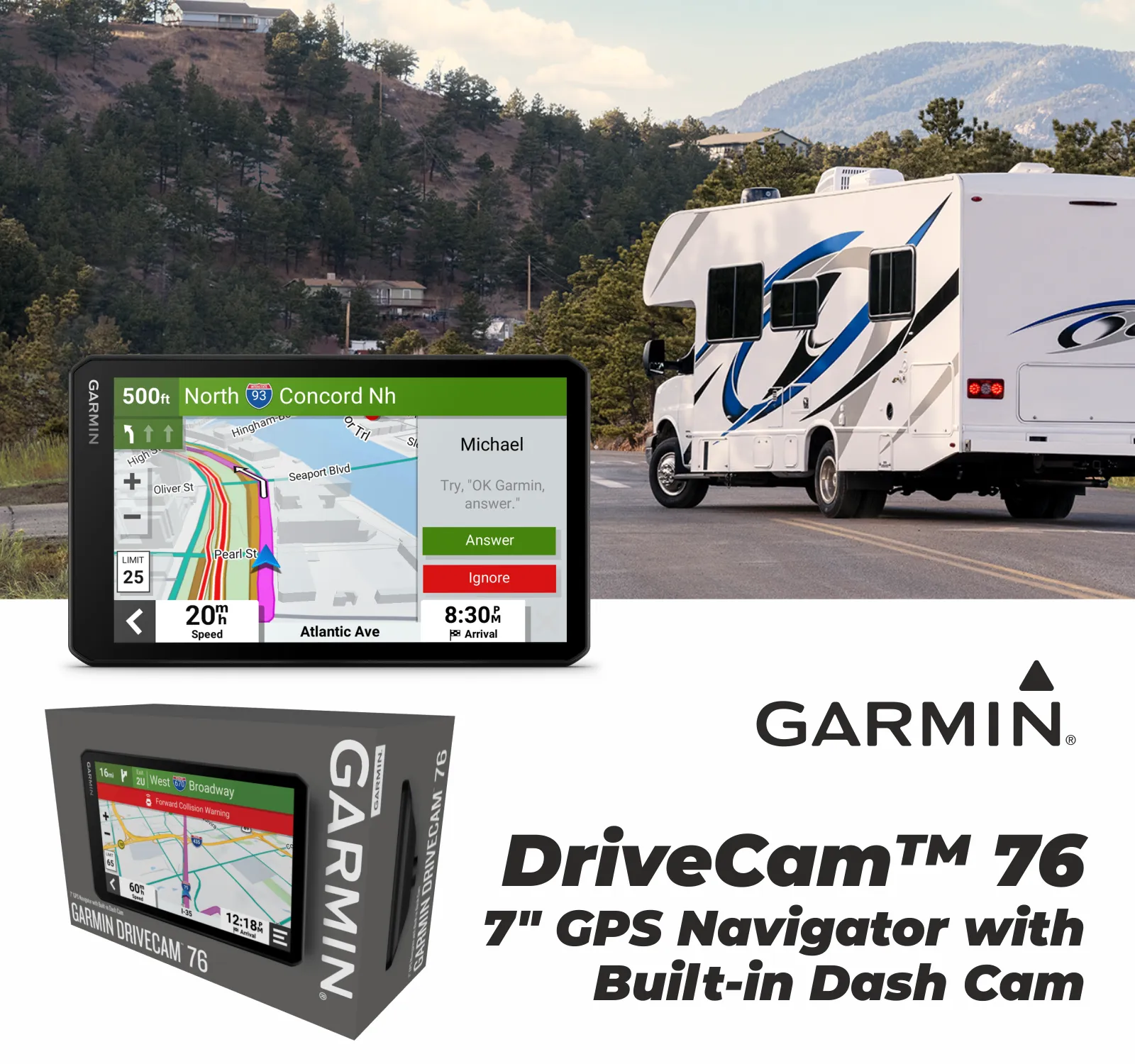 Garmin DriveCam 76, Large, Easy-to-Read 7” GPS car Navigator