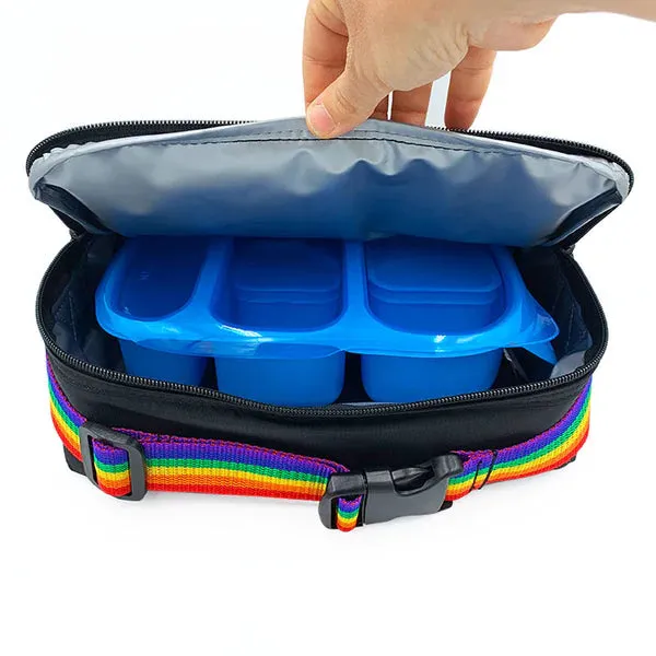 Goodbyn Insulated Machine Washable Lunch Bag Black and Rainbow