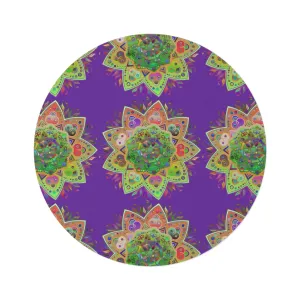 Handmade Mandala Round Rug with Grape Background - 60" Chenille Decor