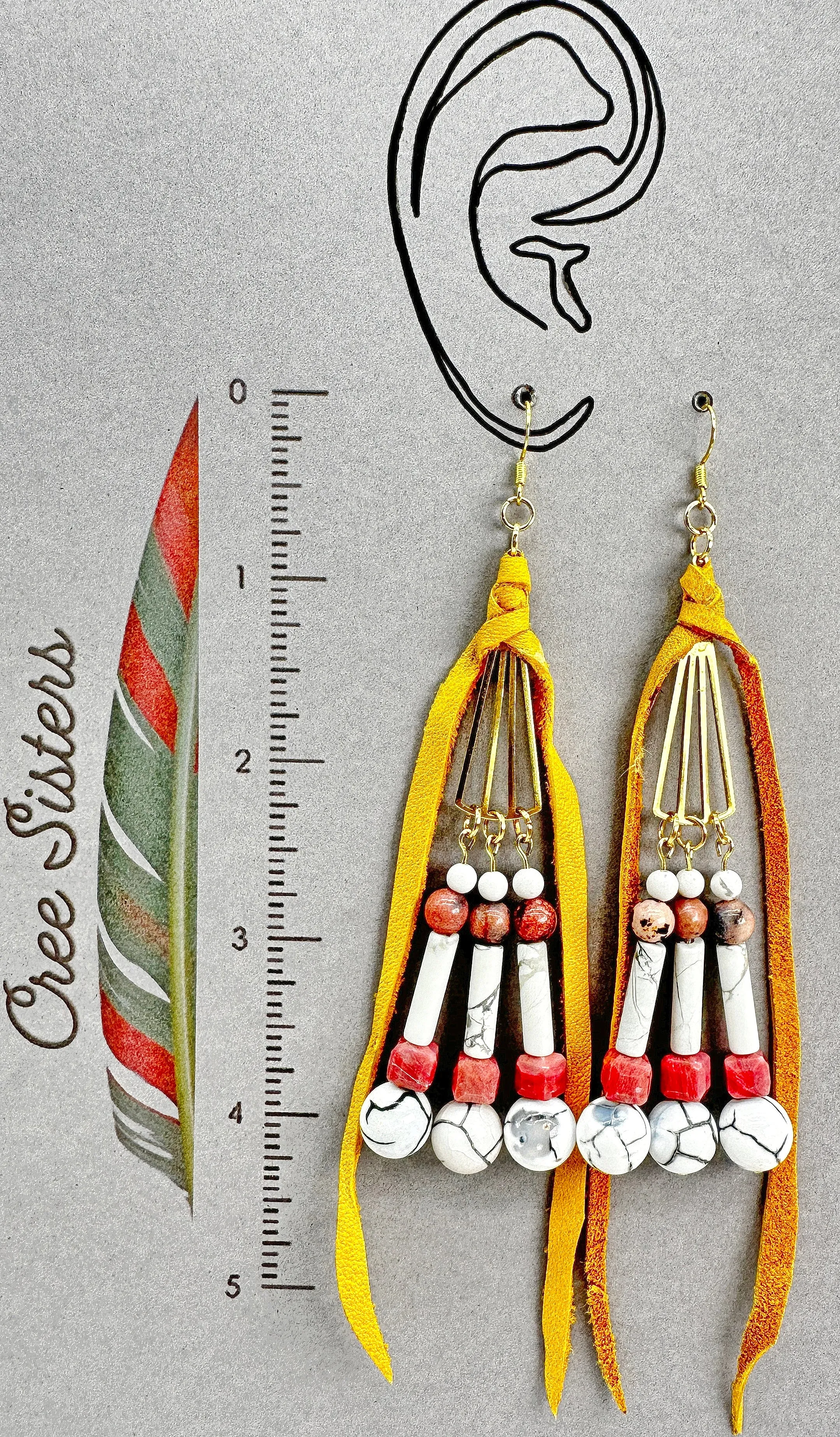 Indigenous Handcrafted Earrings - Beaded w/ Deer Leather, Rhodonite, Agate, & Howlite