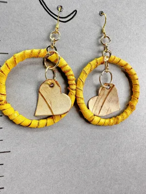 Indigenous Handcrafted Earrings - Deer Leather - wrapped w/ Birch Bark