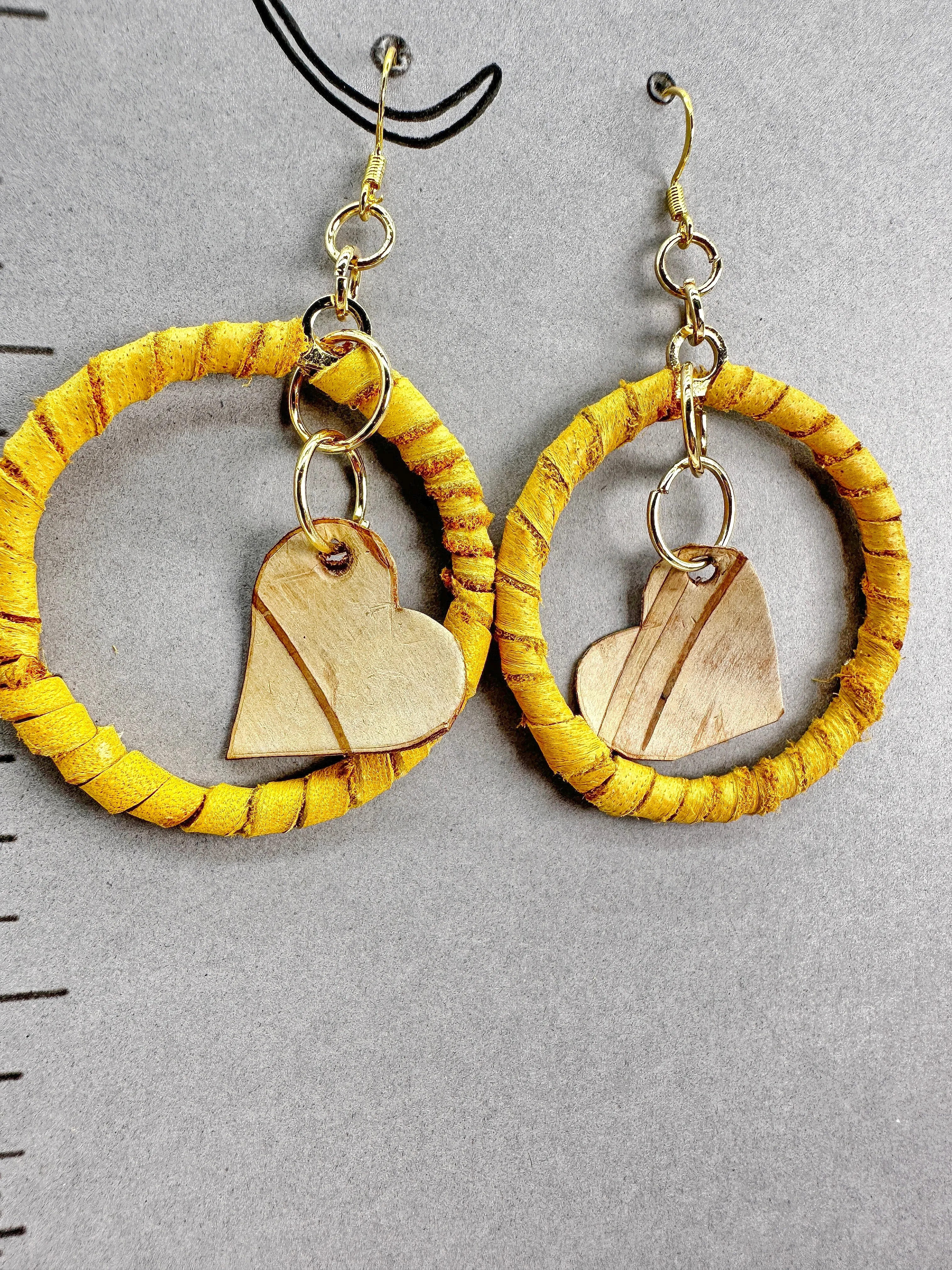 Indigenous Handcrafted Earrings - Deer Leather - wrapped w/ Birch Bark