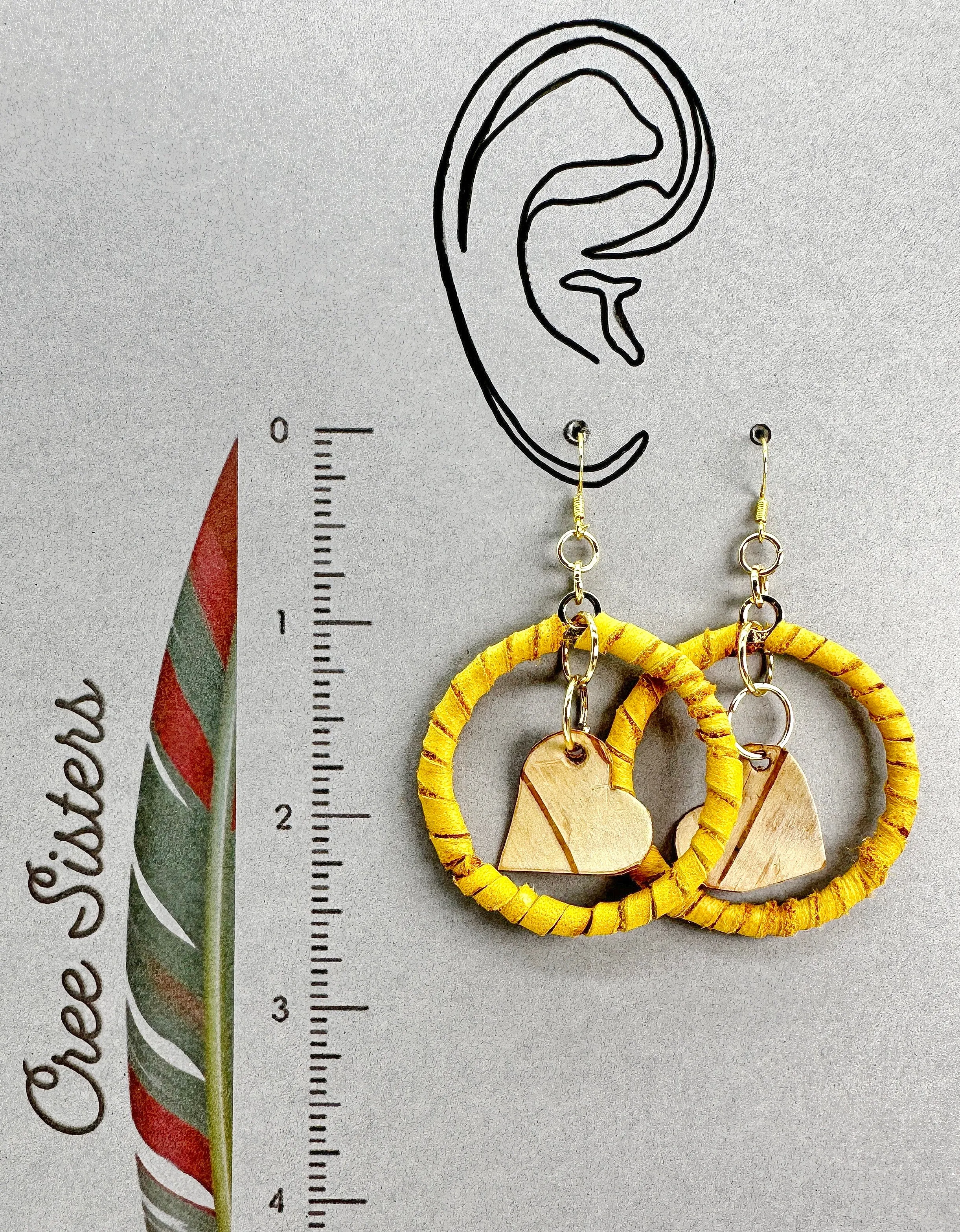 Indigenous Handcrafted Earrings - Deer Leather - wrapped w/ Birch Bark