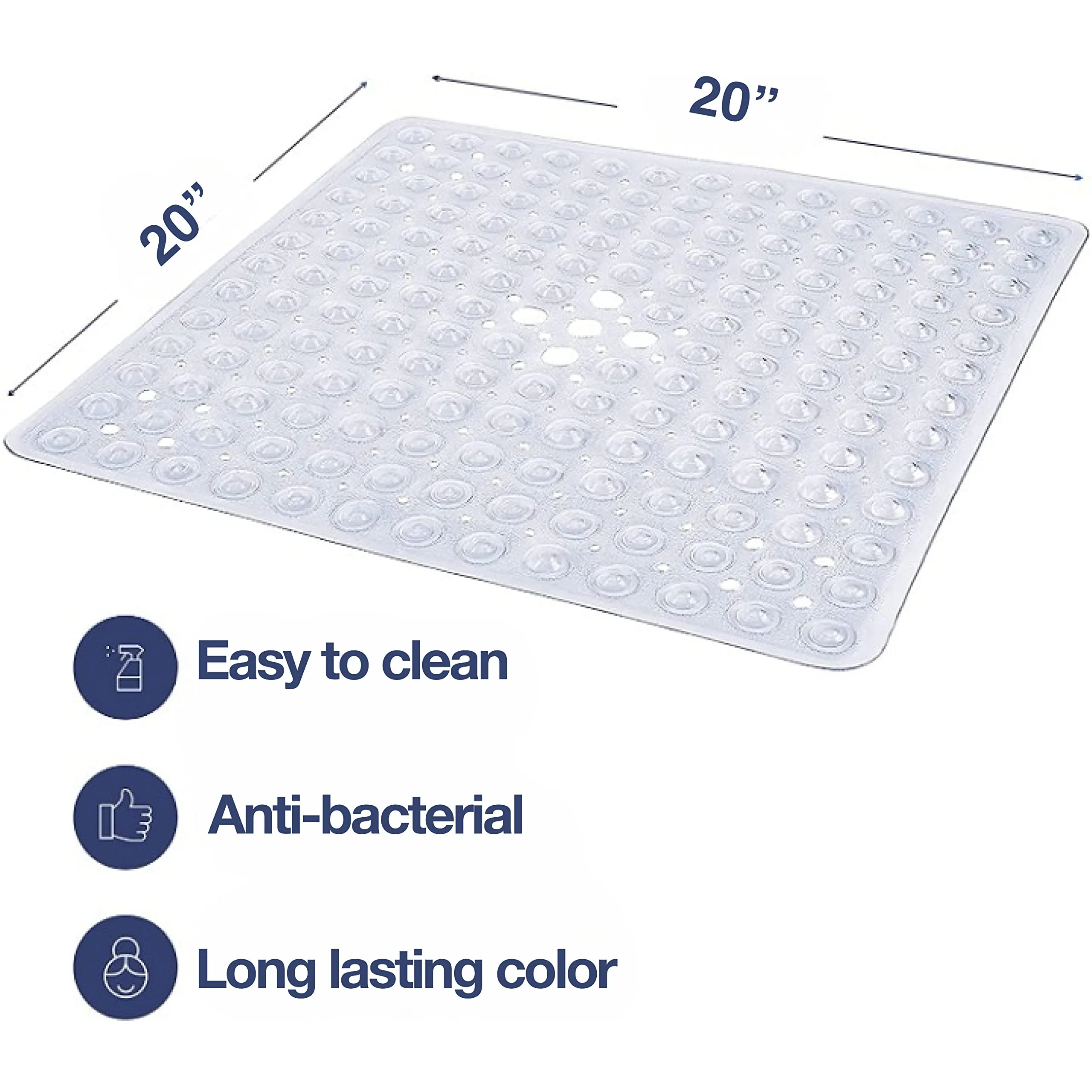 Square Clear Shower Mat 53x53cm/21x21in  Anti-Slip, Machine-Washable