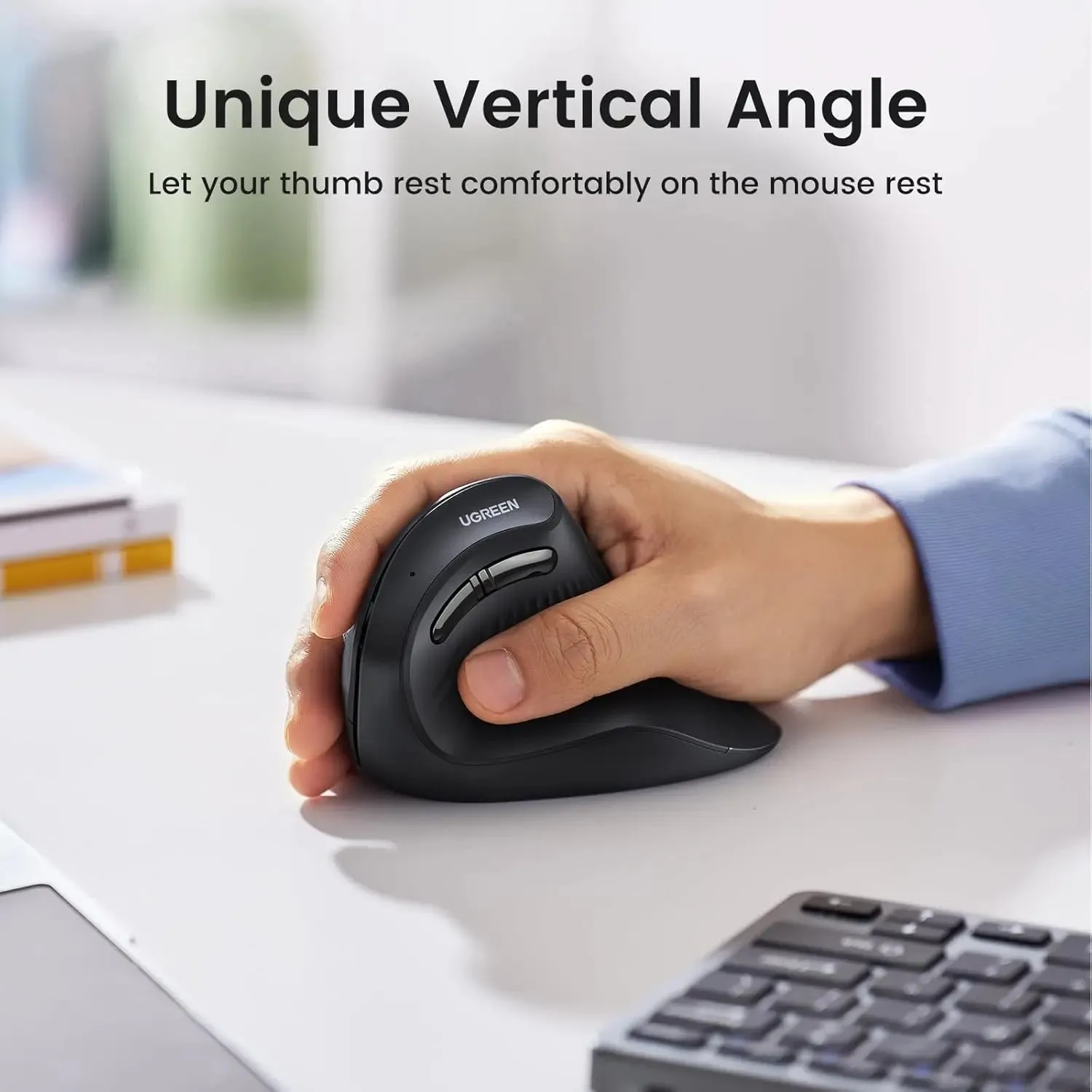 UGREEN Vertical Ergonomic Mouse Wireless (Bluetooth 5.0 2.4G) with 5 Buttons, 1000/16000/2000/4000 DPI, Prevention of Mouse Arm Compatible with PC/Laptop/Tablet, Black (25444)