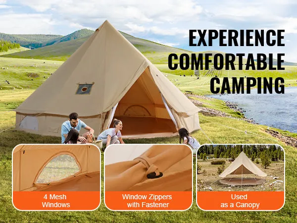 VEVOR 20'x20'x138"(Diameter 6M) 10-12 Person Canvas Glamping Bell Tent, Breathable Waterproof Mongolian Yurt Tent with Stove Jack and Detachable Side Wall for Family Camping