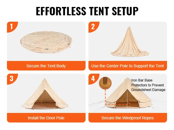 VEVOR 20'x20'x138"(Diameter 6M) 10-12 Person Canvas Glamping Bell Tent, Breathable Waterproof Mongolian Yurt Tent with Stove Jack and Detachable Side Wall for Family Camping