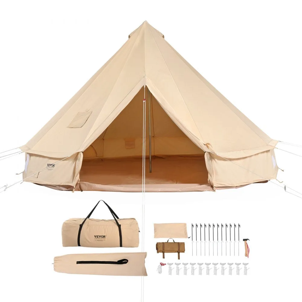 VEVOR 3-5 Person Canvas Glamping Bell Tent, Breathable Waterproof Mongolian Yurt Tent with Stove Jack and Detachable Side Wall for Family Camping, 10'x 10'x98"(Diameter 3M)