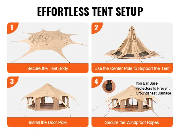 VEVOR Canvas Tent, 4 Seasons 5 m/16.4 ft Circus Tent, Canvas Tent for Camping with Stove Jack, Breathable Tent for up to 8 People, Family Camping Outdoor Hunting Party