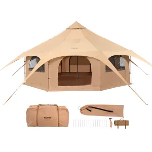 VEVOR Canvas Tent, 4 Seasons 5 m/16.4 ft Circus Tent, Canvas Tent for Camping with Stove Jack, Breathable Tent for up to 8 People, Family Camping Outdoor Hunting Party